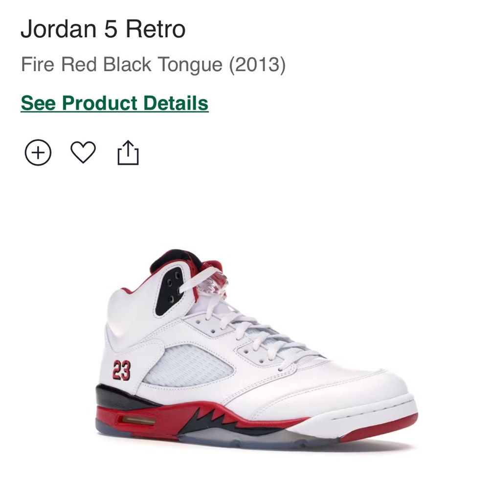 Jordan 5 Retro Fire Red Black Tongue